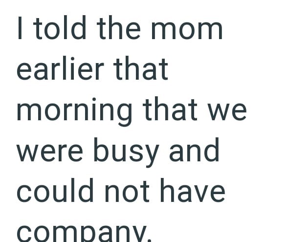 I told the mom earlier that morning that we were busy and could not have company.