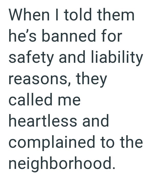When I told them he's banned for safety and liability reasons, they called me heartless and complained to the neighborhood.