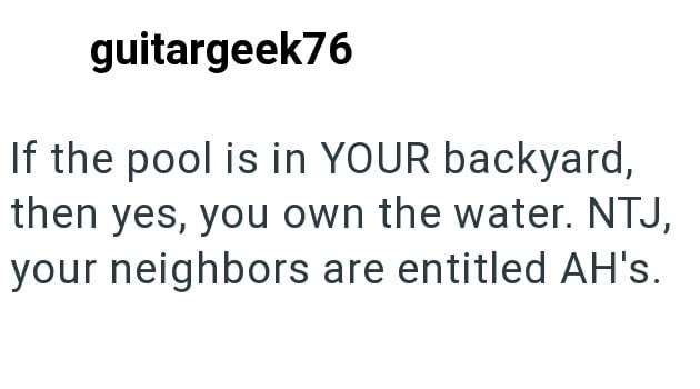 guitargeek76 If the pool is in YOUR backyard, then yes, you own the water. NTJ, your neighbors are entitled AH's.