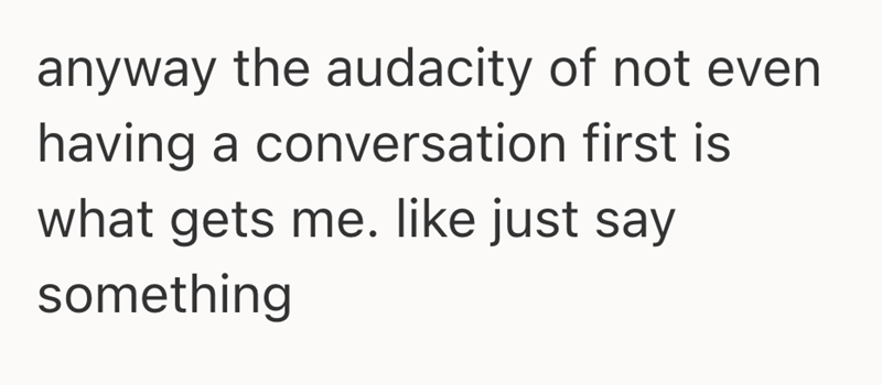 anyway the audacity of not even having a conversation first is what gets me. like just say something