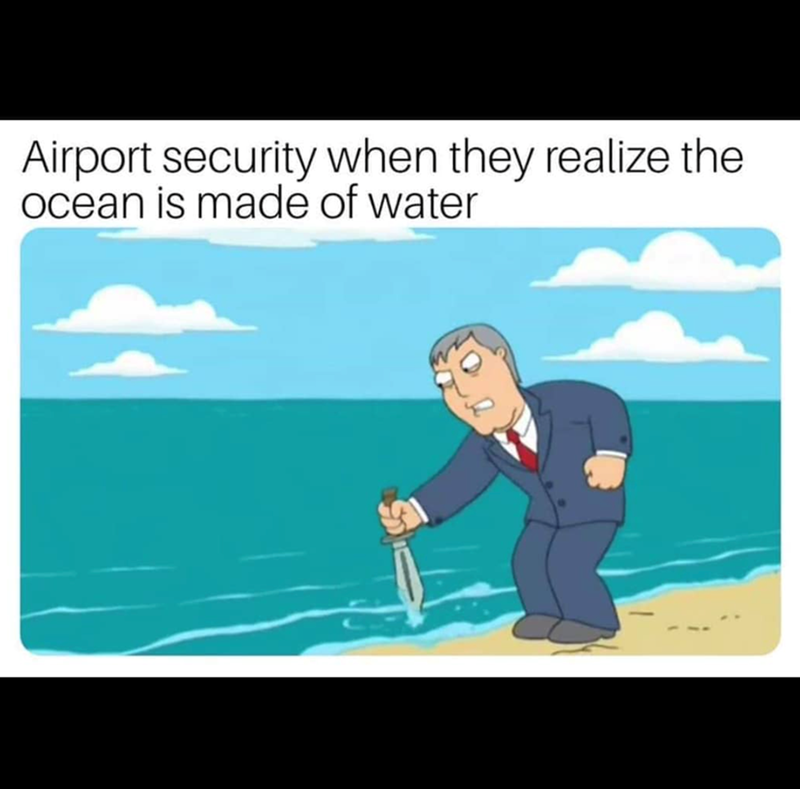 Airport security when they realize the ocean is made of water
