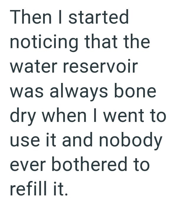 Then I started noticing that the water reservoir was always bone dry when I went to use it and nobody ever bothered to refill it.