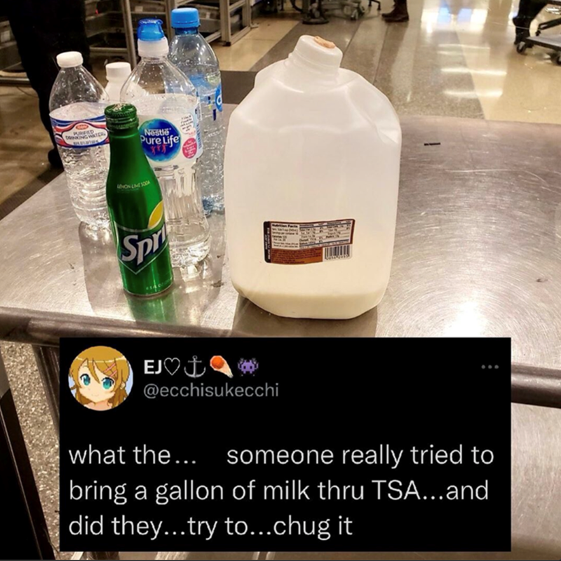 DWATER Nestle Pure Life LEMON LIME SODA Spr EJ♡t @ecchisukecchi what the... someone really tried to bring a gallon of milk thru TSA...and did they...try to...chug it