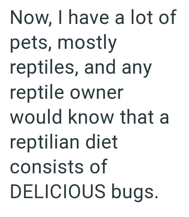 Now, I have a lot of pets, mostly reptiles, and any reptile owner would know that a reptilian diet consists of DELICIOUS bugs.