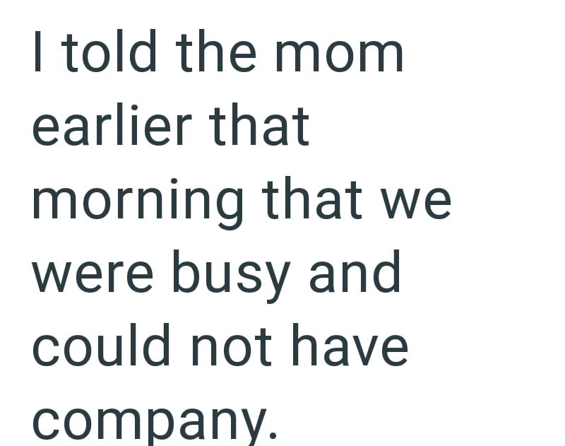 I told the mom earlier that morning that we were busy and could not have company.