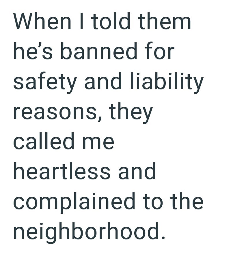 When I told them he's banned for safety and liability reasons, they called me heartless and complained to the neighborhood.