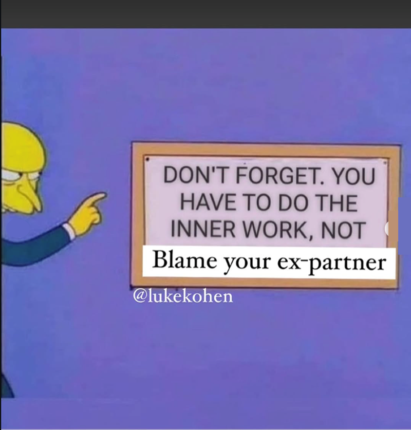 DON'T FORGET. YOU HAVE TO DO THE INNER WORK, NOT Blame your ex-partner @lukekohen