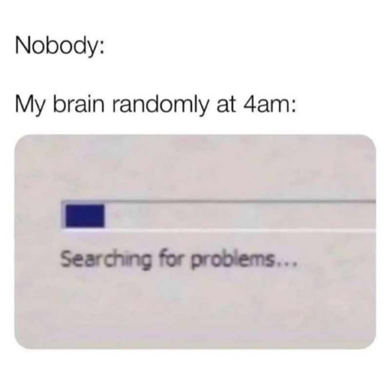 Nobody: My brain randomly at 4am: Searching for problems...