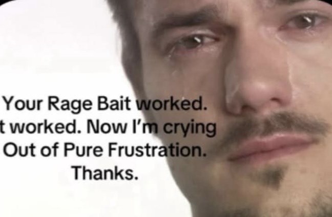Your Rage Bait worked. It worked. Now I'm crying Out of Pure Frustration. Thanks.