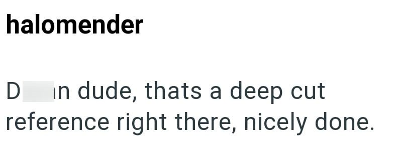 halomender D in dude, thats a deep cut reference right there, nicely done.