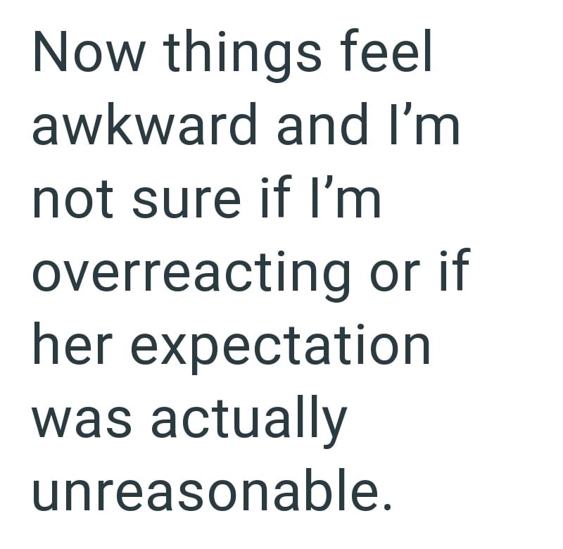 Now things feel awkward and I'm not sure if I'm overreacting or if her expectation was actually unreasonable.