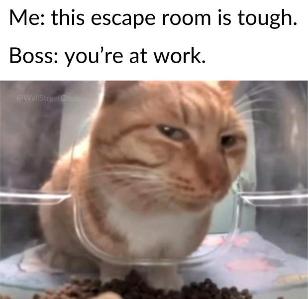 Me: this escape room is tough. Boss: you're at work. @WallStreetOasis