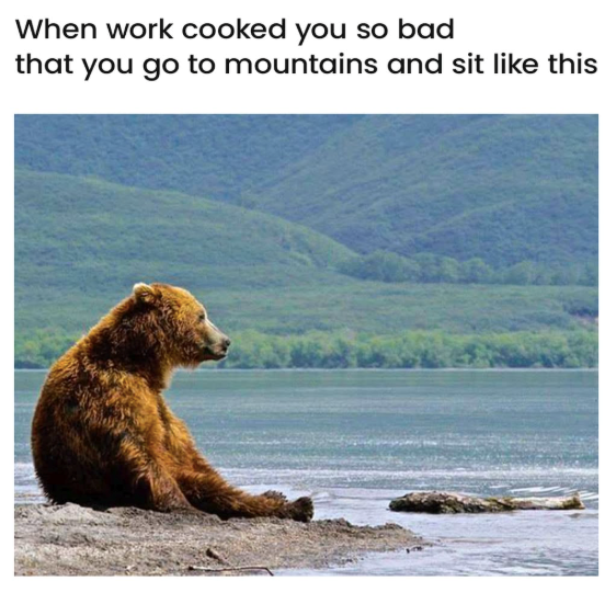When work cooked you so bad that you go to mountains and sit like this