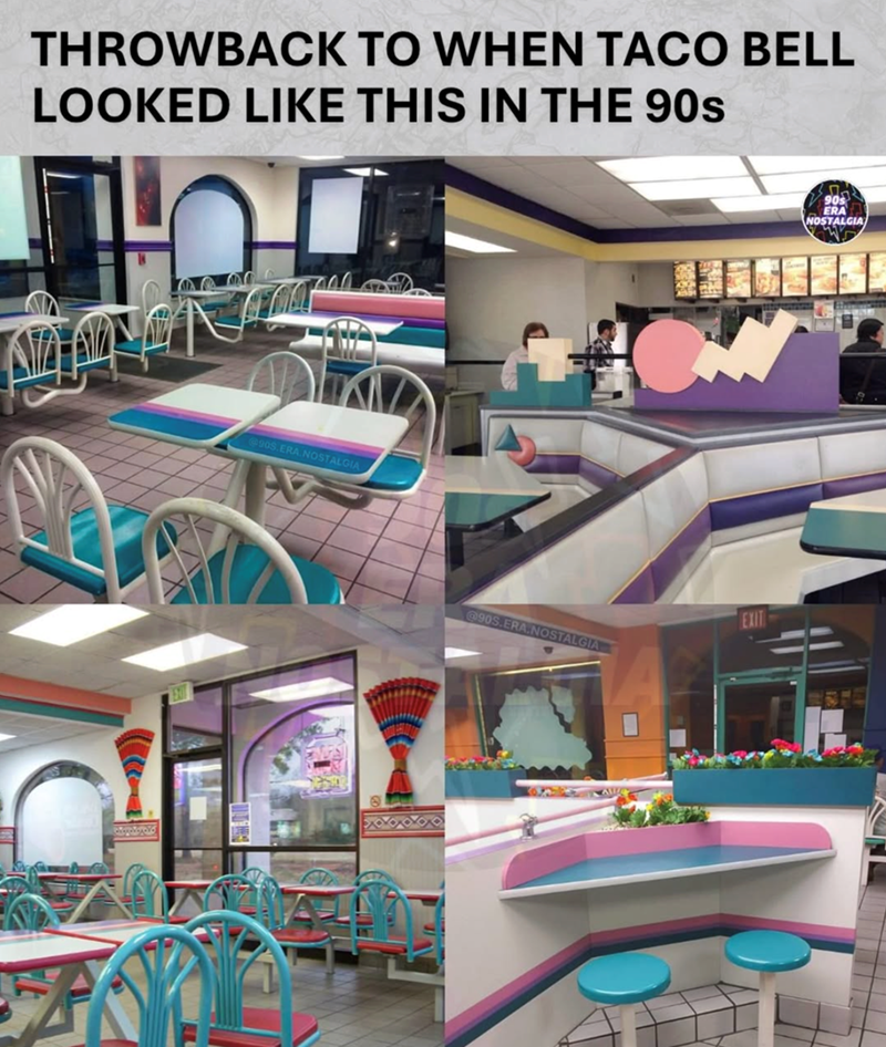 THROWBACK TO WHEN TACO BELL LOOKED LIKE THIS IN THE 90s @90S.ERA.NOSTALGIA EXIT @90S.ERA.NOSTALGIA 90s ERA NOSTALGIA