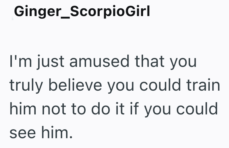 Ginger_ScorpioGirl I'm just amused that you truly believe you could train him not to do it if you could see him.