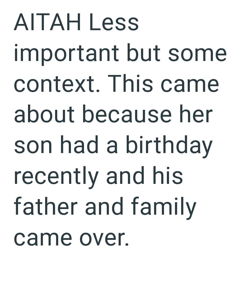 AITAH Less important but some context. This came about because her son had a birthday recently and his father and family came over.