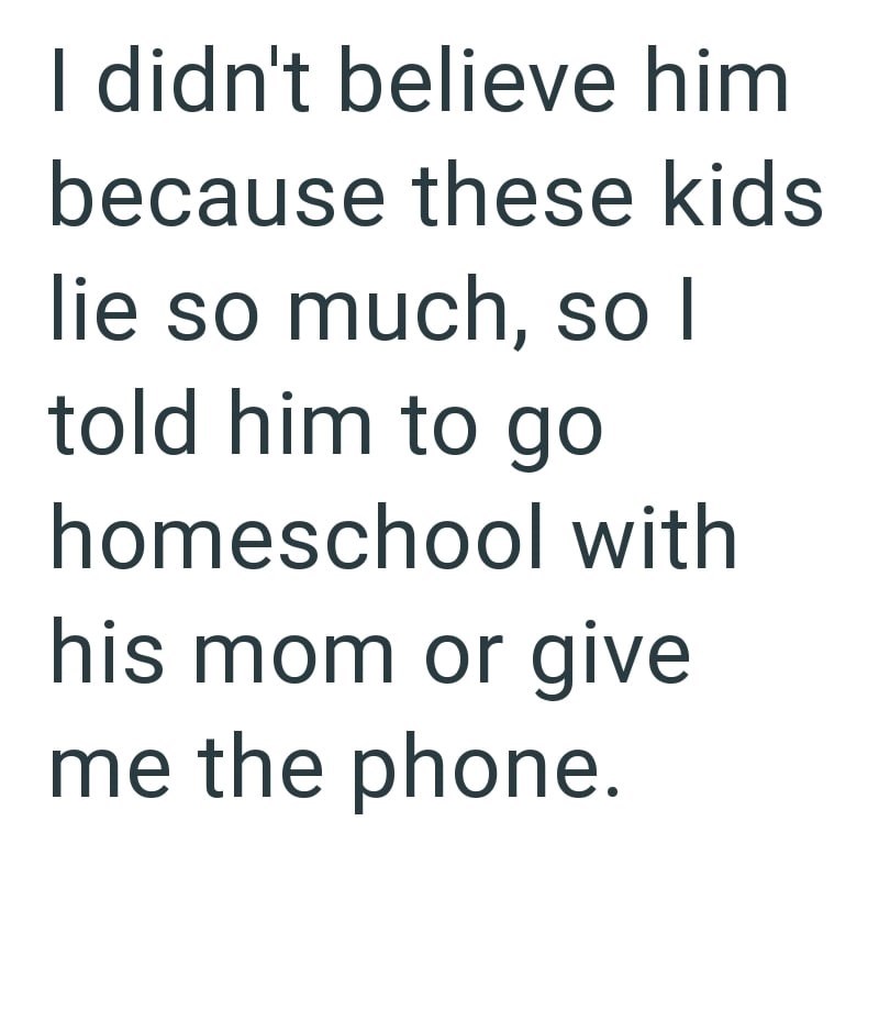 I didn't believe him because these kids lie so much, so I told him to go homeschool with his mom or give me the phone.