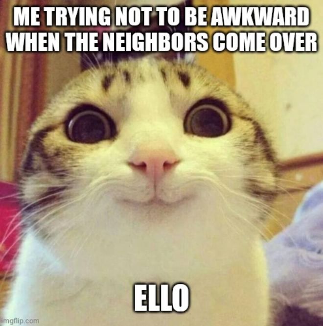 ME TRYING NOT TO BE AWKWARD WHEN THE NEIGHBORS COME OVER imgflip.com ELLO
