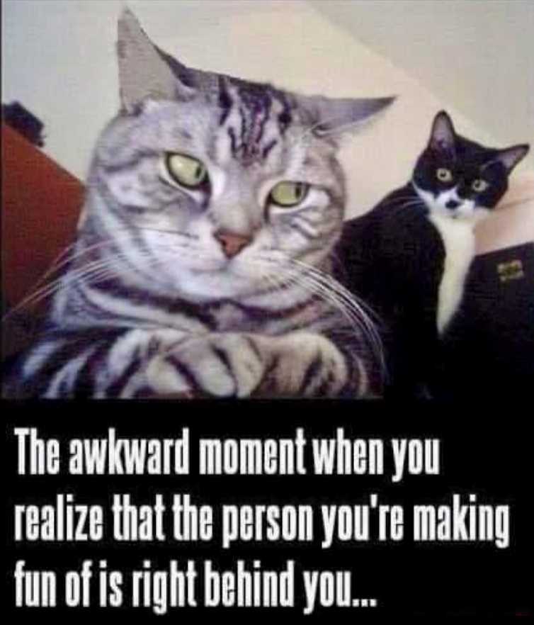 The awkward moment when you realize that the person you're making fun of is right behind you...