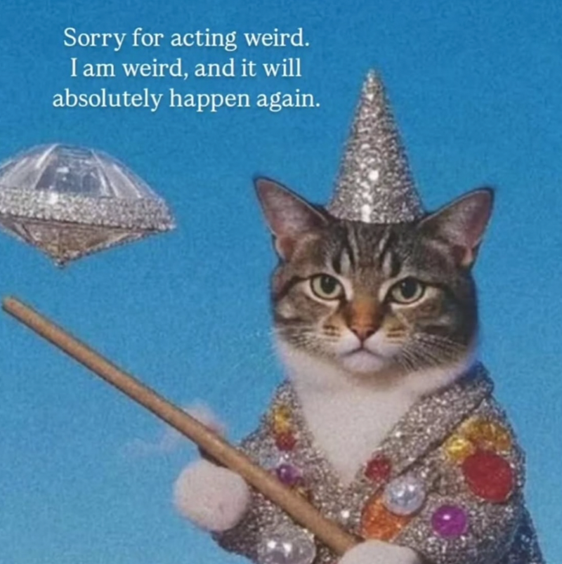 Sorry for acting weird. I am weird, and it will absolutely happen again.