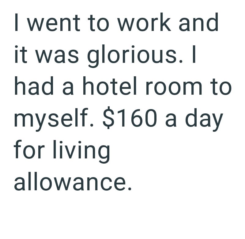 I went to work and it was glorious. I had a hotel room to myself. $160 a day for living allowance.