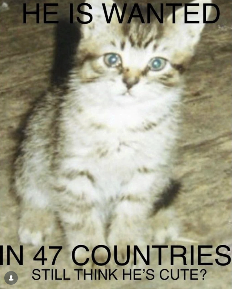 HE IS WANTED IN 47 COUNTRIES STILL THINK HE'S CUTE?