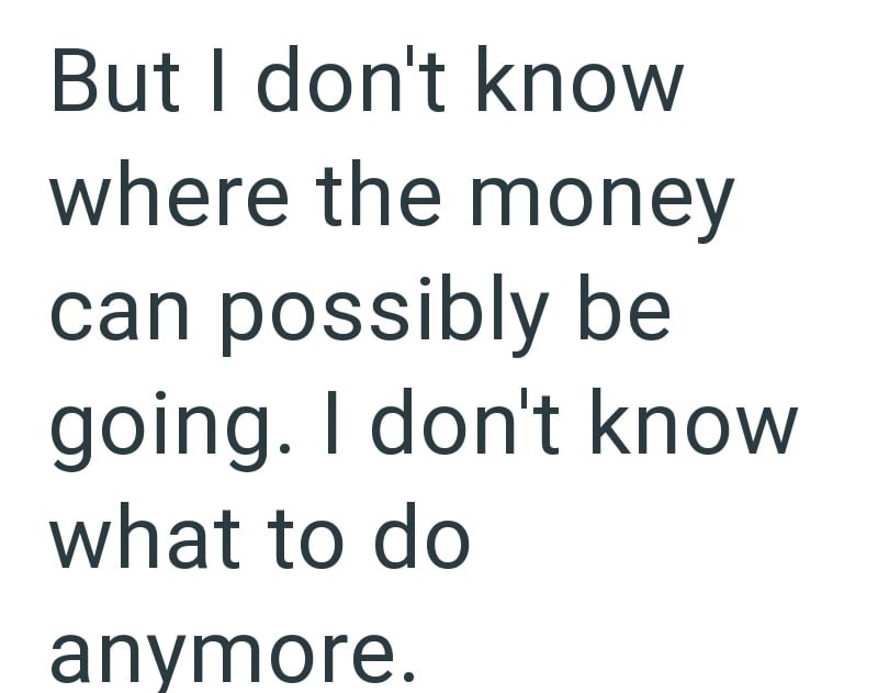 But I don't know where the money can possibly be going. I don't know what to do anymore.