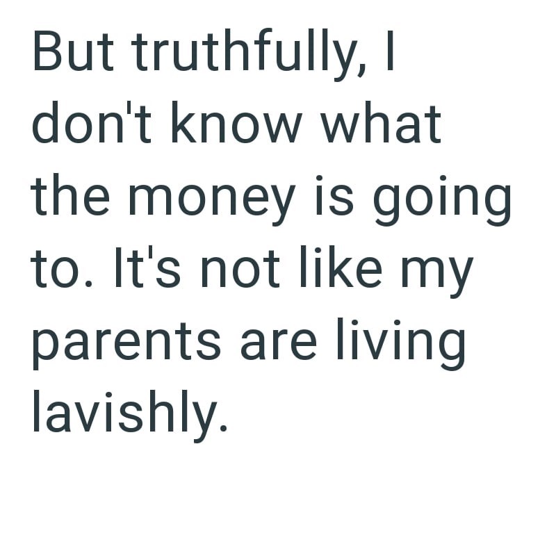 But truthfully, I don't know what the money is going to. It's not like my parents are living lavishly.