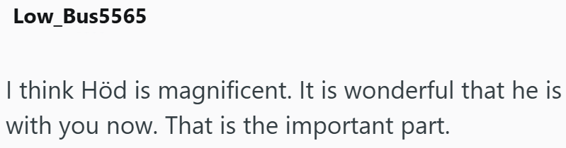 Low_Bus5565 I think Höd is magnificent. It is wonderful that he is with you now. That is the important part.