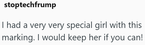 stoptechfrump I had a very very special girl with this marking. I would keep her if you can!