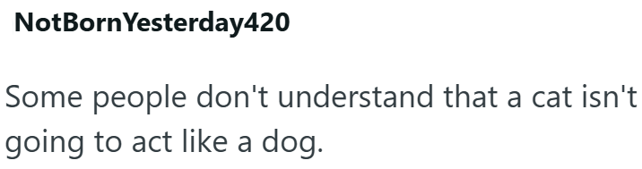 NotBorn Yesterday420 Some people don't understand that a cat isn't going to act like a dog.