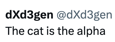 dXd3gen @dXd3gen The cat is the alpha