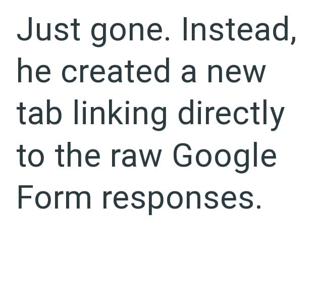 Just gone. Instead, he created a new tab linking directly to the raw Google Form responses.