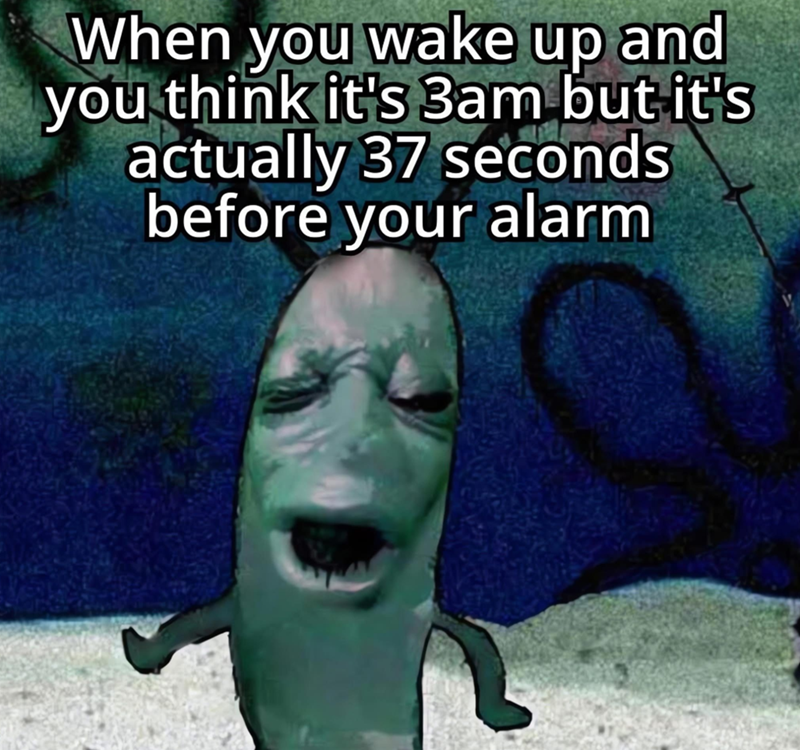 When you wake up and you think it's 3am but it's actually 37 seconds before your alarm