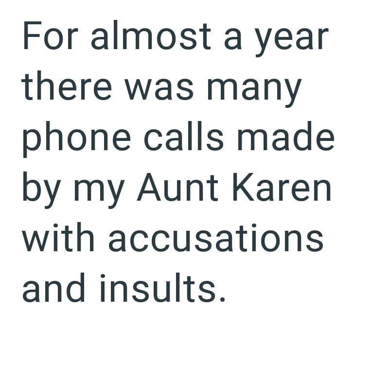 For almost a year there was many phone calls made by my Aunt Karen with accusations and insults.
