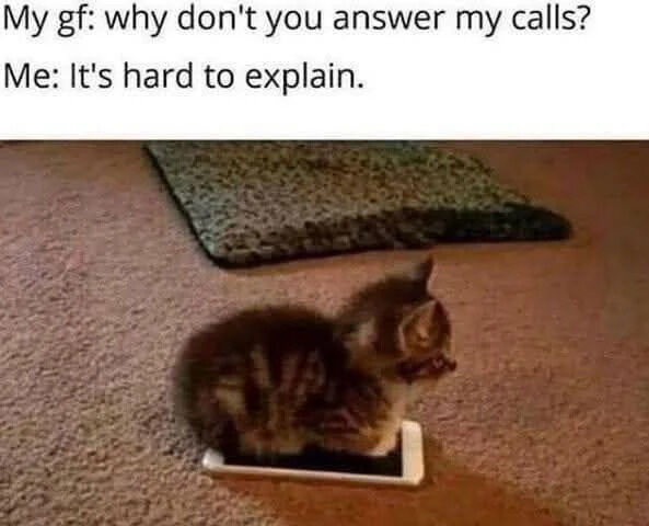 My gf: why don't you answer my calls? Me: It's hard to explain.