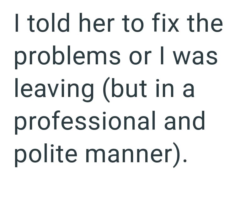 I told her to fix the problems or I was leaving (but in a professional and polite manner).