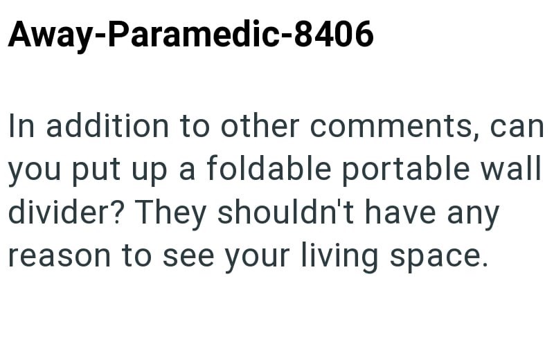 Away-Paramedic-8406 In addition to other comments, can you put up a foldable portable wall divider? They shouldn't have any reason to see your living space.