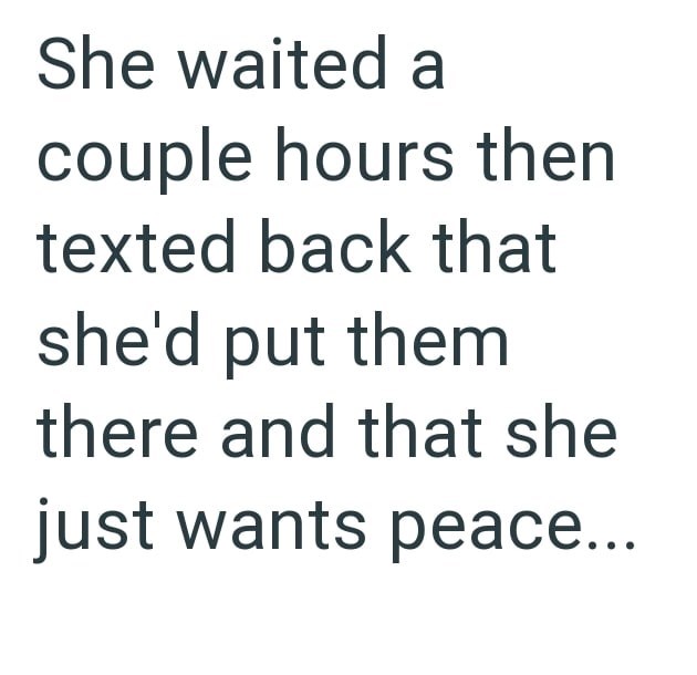 She waited a couple hours then texted back that she'd put them there and that she just wants peace...