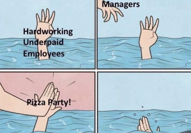 Hardworking Underpaid Employees Pizza Party! Managers