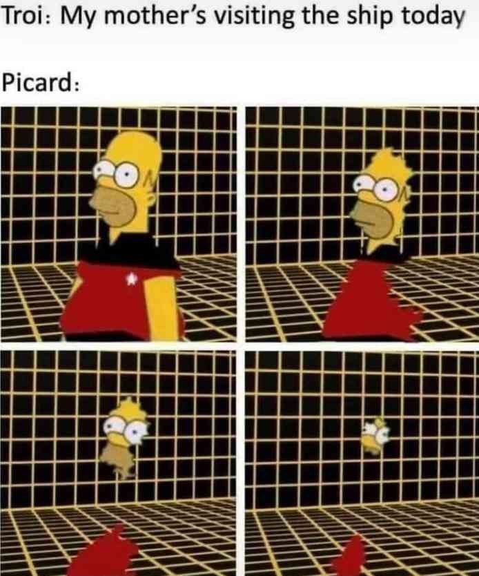 Troi: My mother's visiting the ship today Picard: