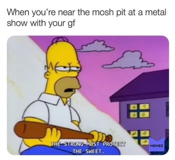 When you're near the mosh pit at a metal show with your gf THE STRONG MUST PROTECT THE SWEET. MEMES