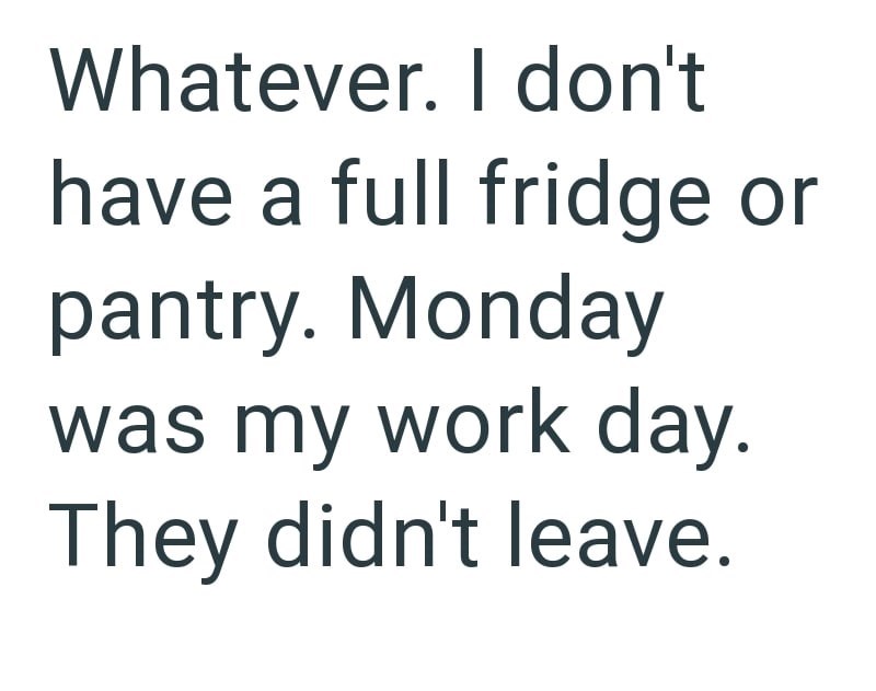 Whatever. I don't have a full fridge or pantry. Monday was my work day. They didn't leave.