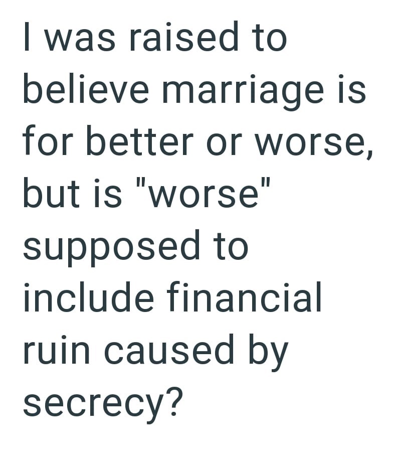I was raised to believe marriage is for better or worse, but is "worse" supposed to include financial ruin caused by secrecy?