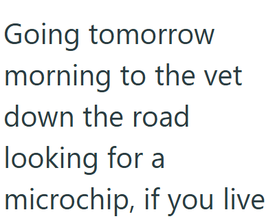 Going tomorrow morning to the vet down the road looking for a microchip, if you live
