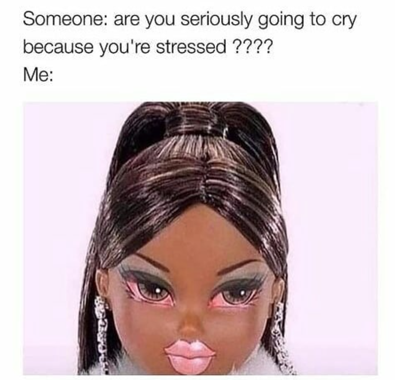 Someone: are you seriously going to cry because you're stressed ???? Me: