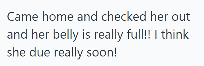 Came home and checked her out and her belly is really full!! I think she due really soon!