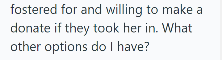 fostered for and willing to make a donate if they took her in. What other options do I have?