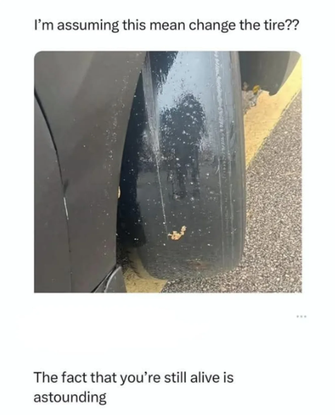 I'm assuming this mean change the tire?? The fact that you're still alive is astounding