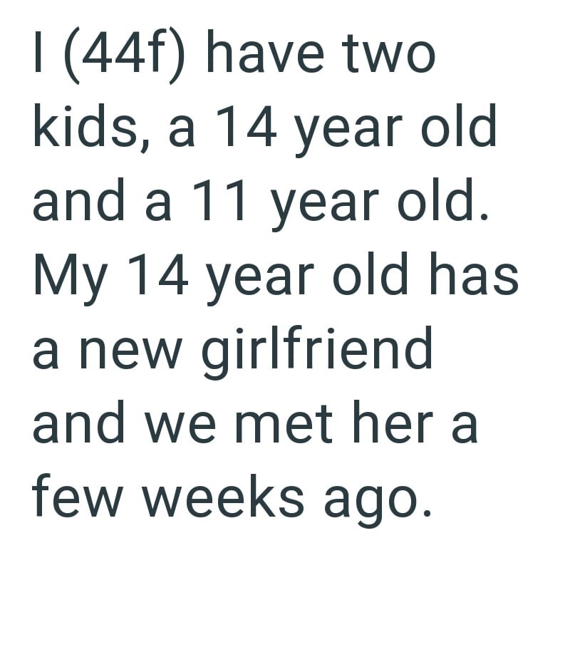 I (44f) have two kids, a 14 year old and a 11 year old. My 14 year old has a new girlfriend and we met her a few weeks ago.